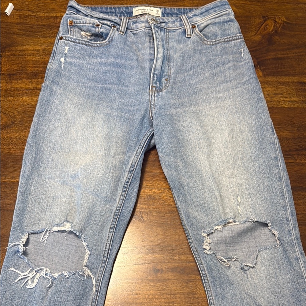 Abercrombie The Mom High Rise Distressed Light Blue Women's Jeans